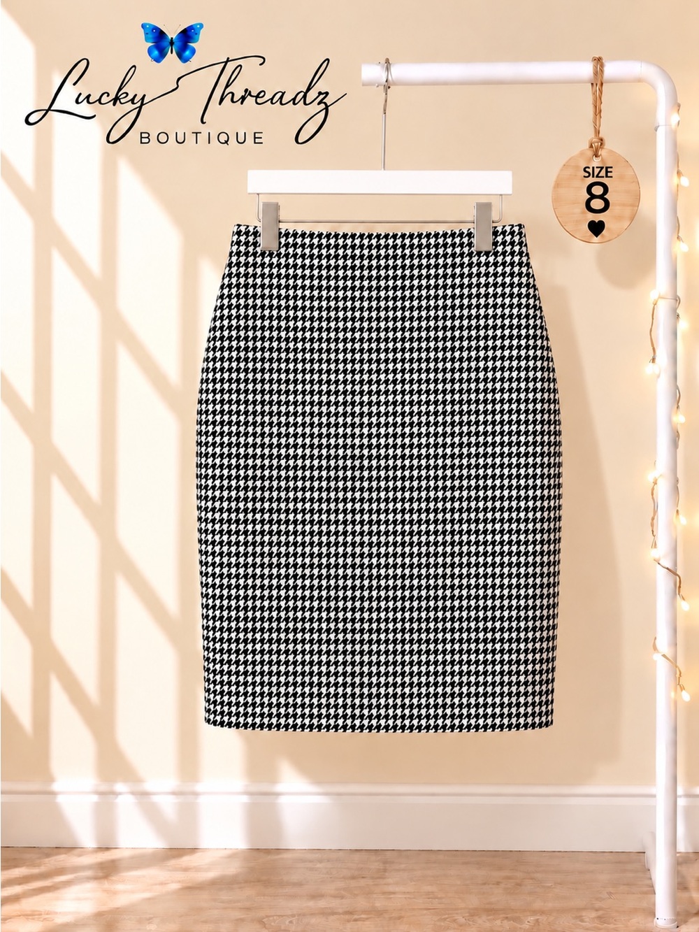 J.Crew The Pencil Skirt Wool Houndstooth Black White Size 8 Workwear